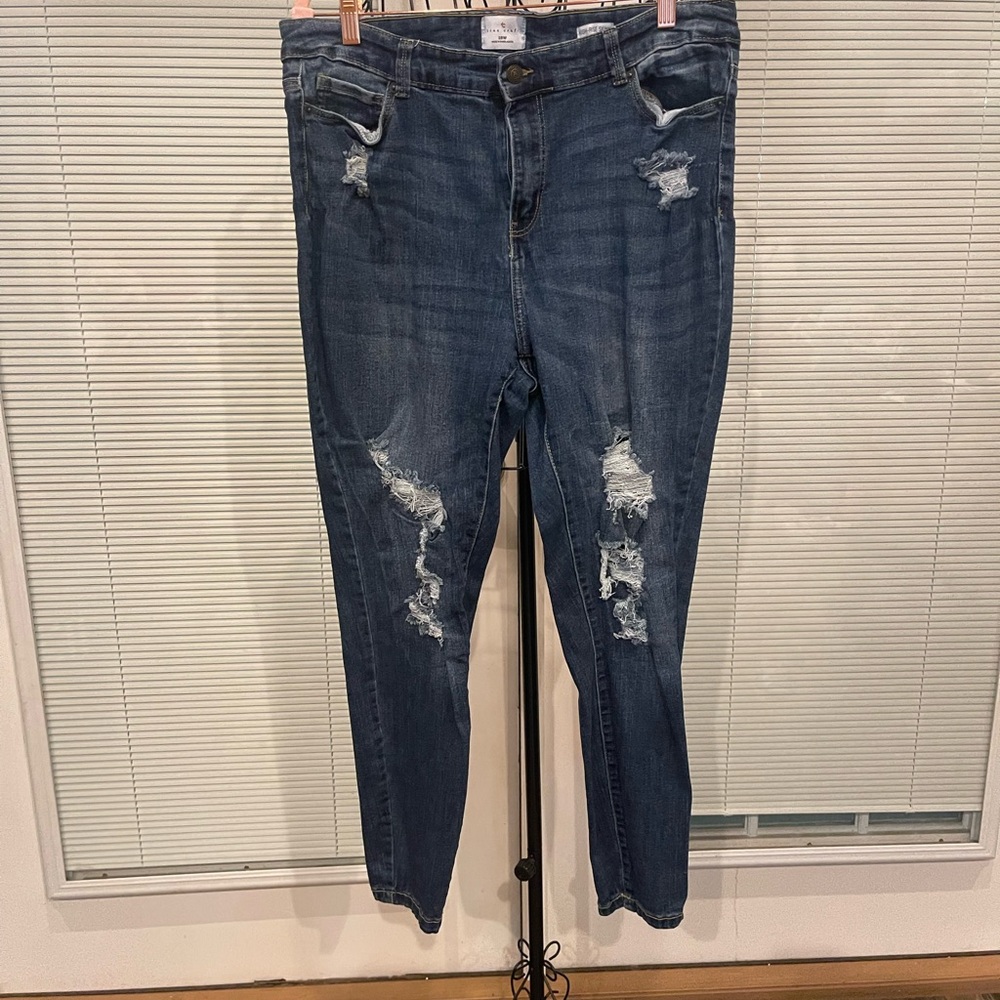 True Craft Dark Blue Distressed Boyfriend Jeans
